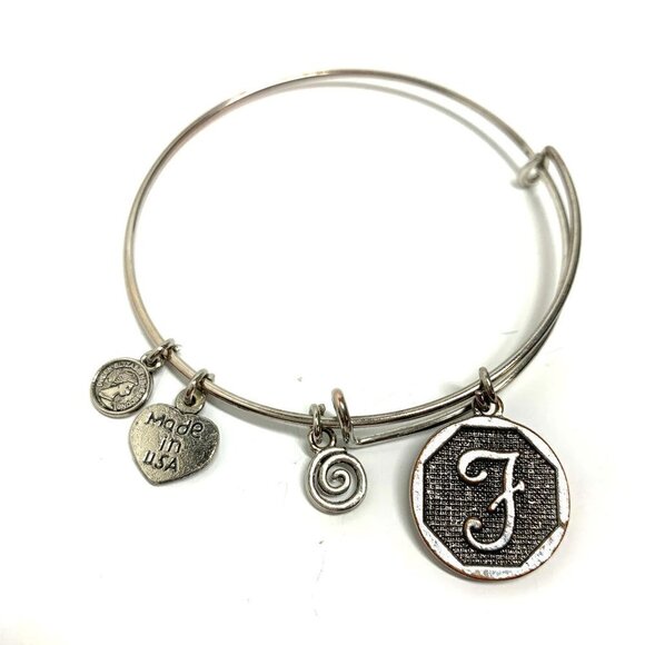 Initial F Charm Bracelet Silver Finish - Expands 2"- 3.5" - Picture 2 of 2